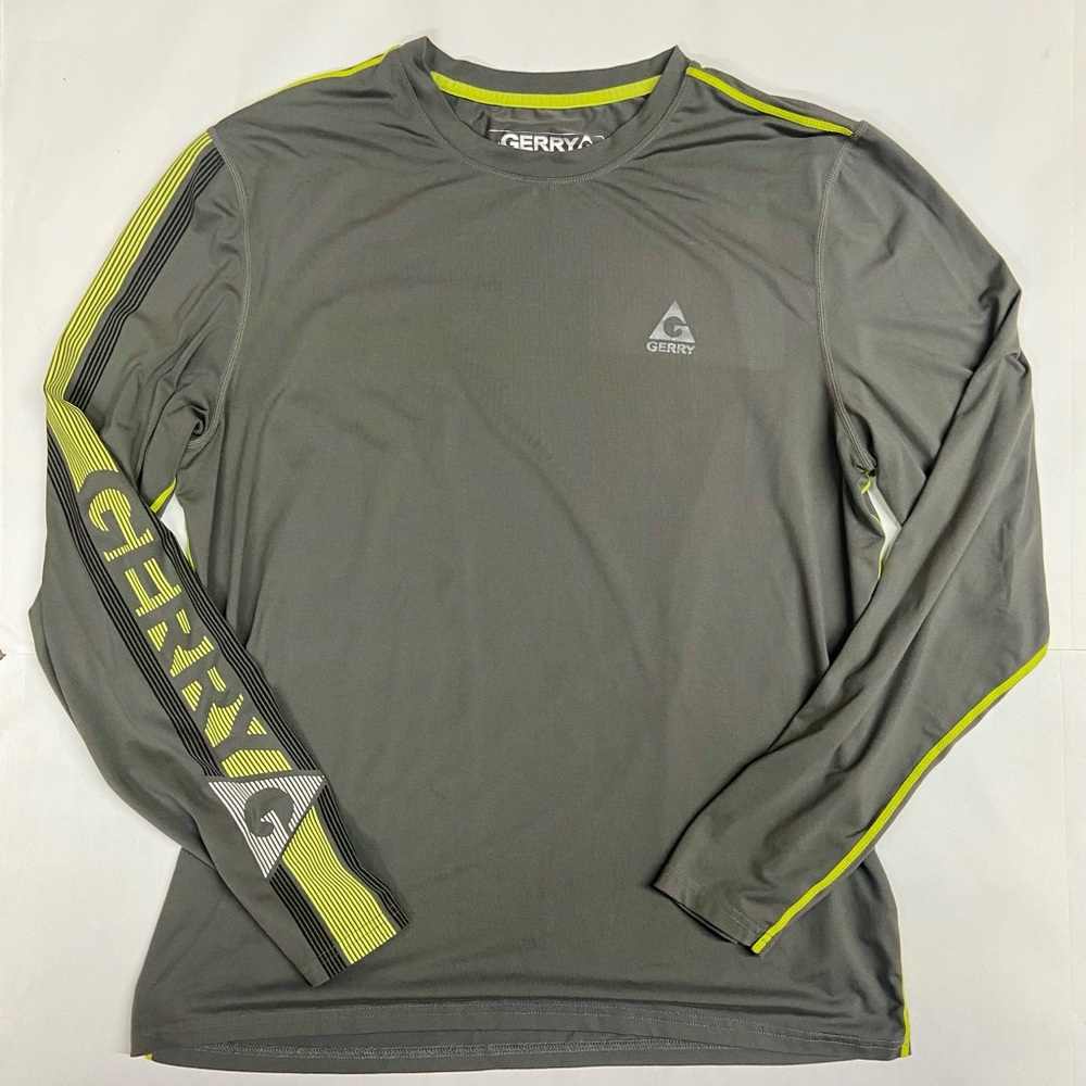 Gerry Men’s Long Sleeve Sun Shirt Protection Top UPF 40+, Gray/Neon Yellow Large